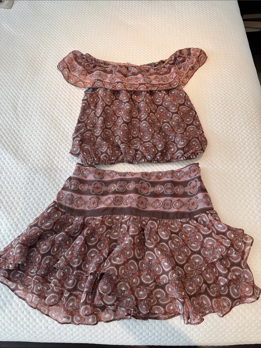 Girls Brown Paisley Two-Piece Off-Shoulder St Barth Lolita Jaca